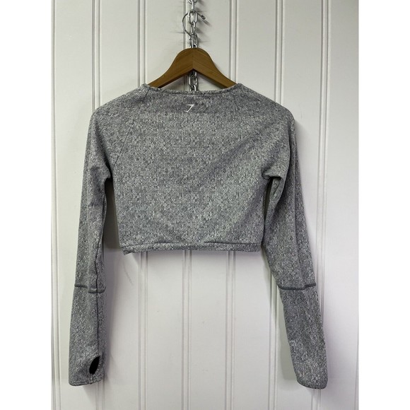 Gymshark Fleur Texture Long Sleeve Crop Gray marled top size M Womens Shirt - Picture 6 of 7